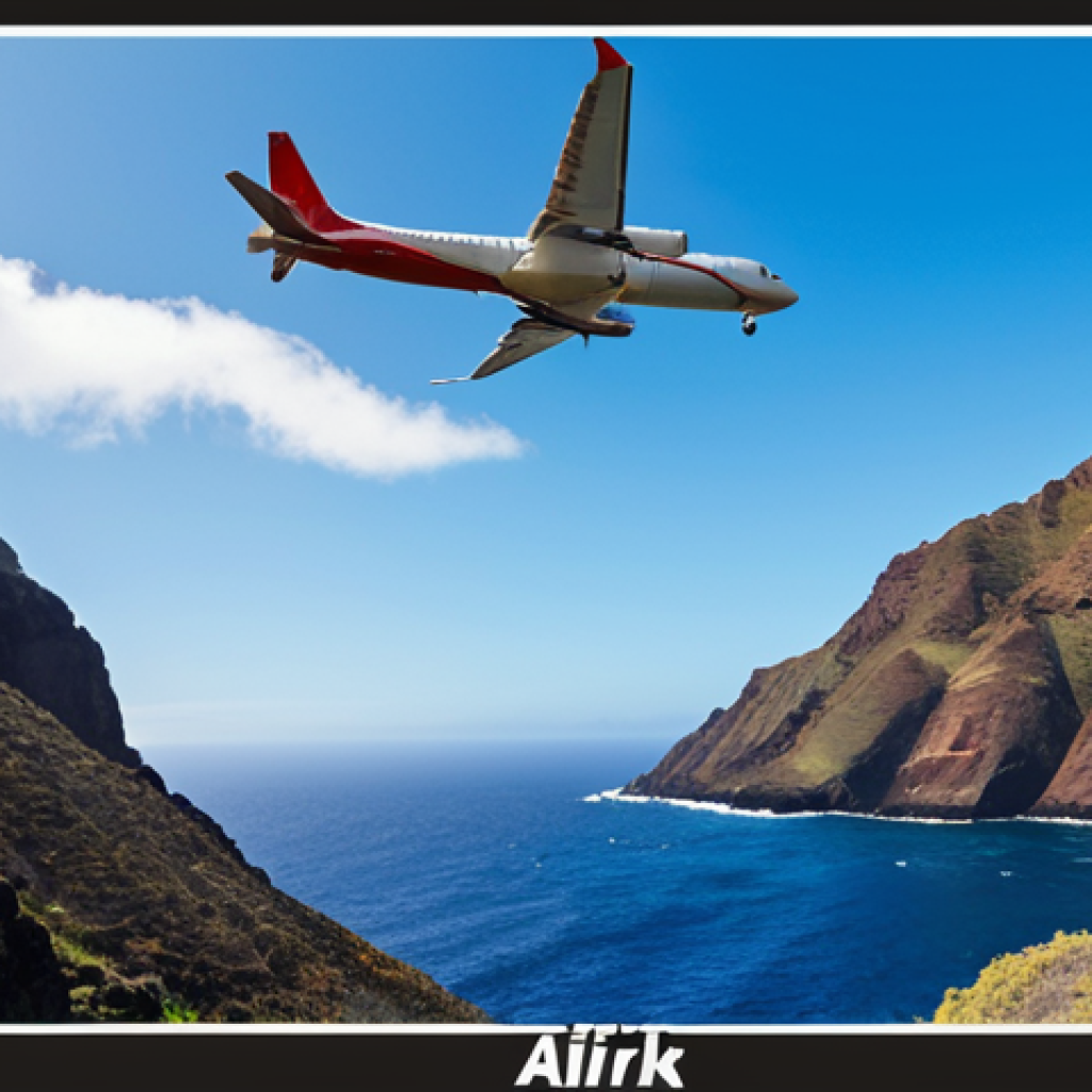 **Prompt:** A vibrant travel poster showcasing Airlink's weekly flight from Johannesburg to St Helena. Feature a clear blue sky, the distinctive shape of St Helena island, and a small Airlink plane in flight. Add text in Hindi script: "सेंट हेलेना के लिए एयरलिंक: आपका प्रवेश द्वार" (Airlink to St Helena: Your Gateway). Include elements suggesting adventure and exploration.