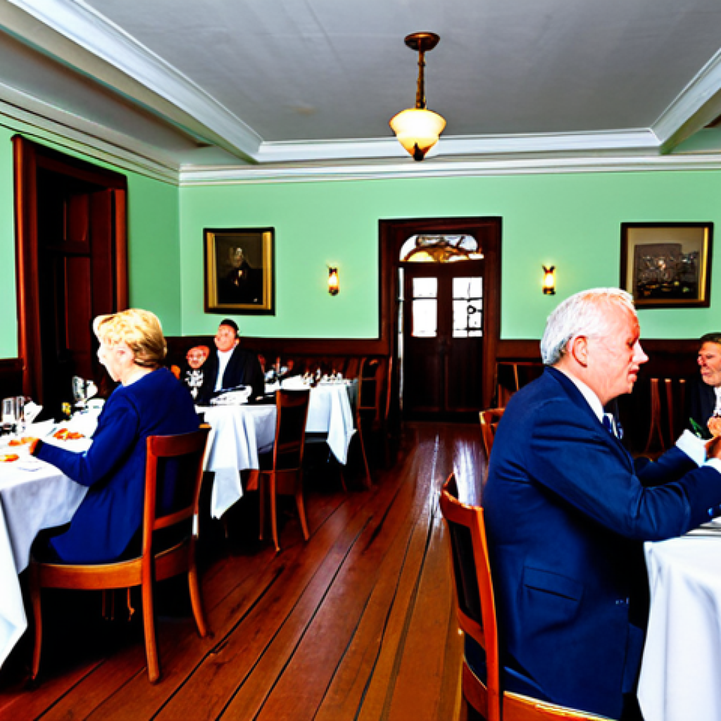 세인트헬레나 레스토랑 리스트 - "Interior of the Governor's Restaurant in Saint Helena, fully clothed patrons enjoying a meal, elega...