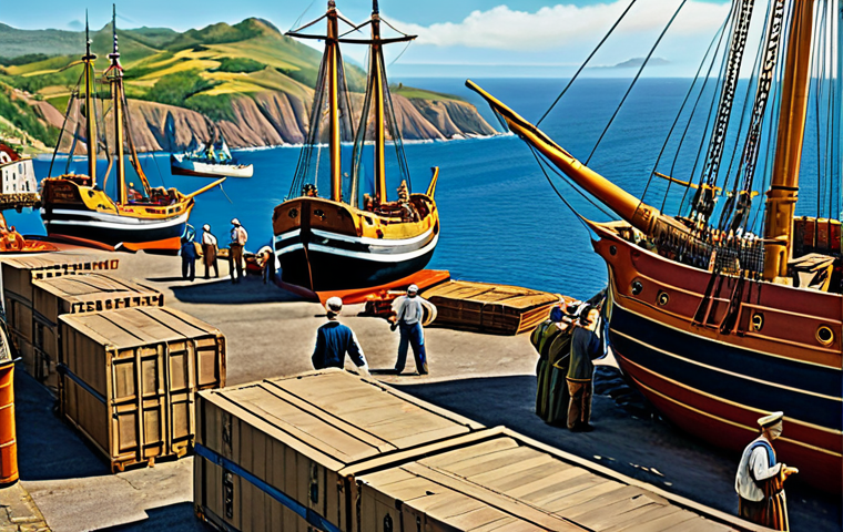 세인트헬레나와 대항해시대 - Historical Crossroads**
"A vibrant scene depicting a bustling port in St. Helena during the Age of ...