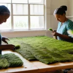 Home 5 세인트헬레나 수공예 기념품 - **Prompt 1: St. Helena Flax Fibre Artisans at Work**
"A vibrant, well-lit workshop on the island...